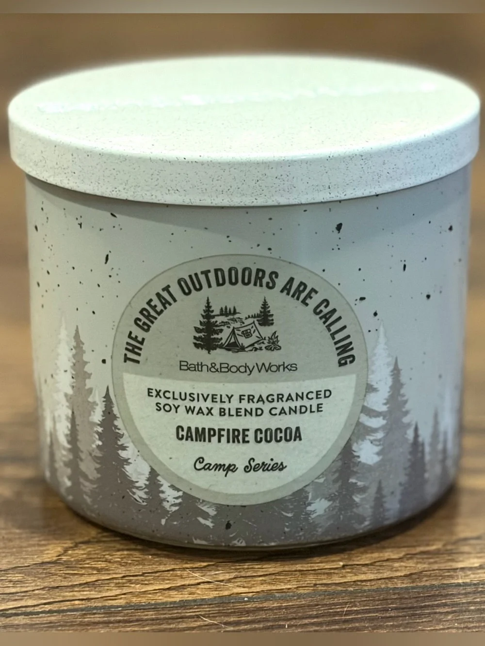 NWT, B&BW Campfire Cocoa, ‘Camp Series’, Glass 3 Wick Candle with Metal Lid